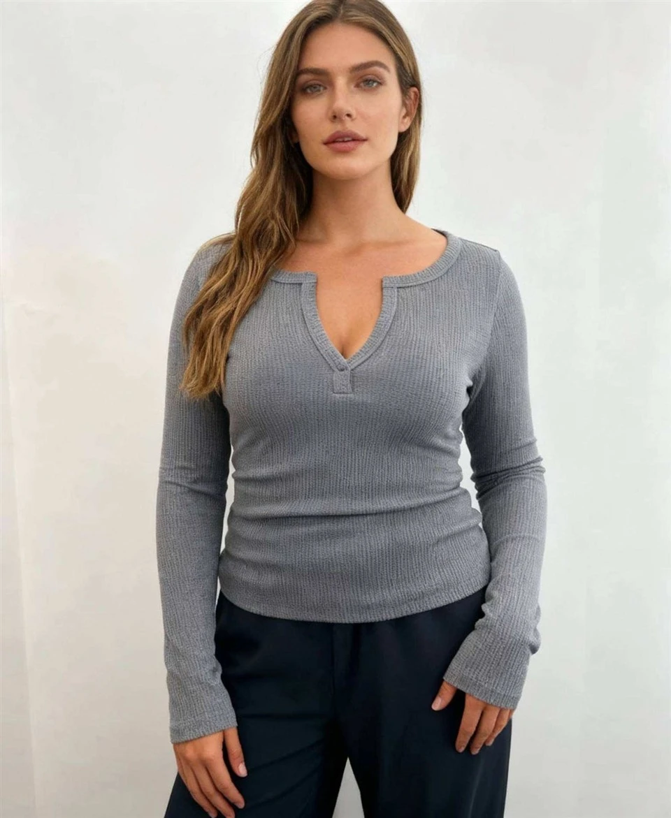 Small Neck Waffle Knit Top factory